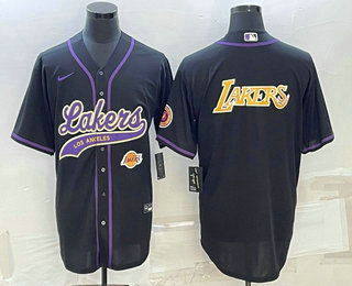 Men's Los Angeles Lakers Black Big Logo With Patch Cool Base Stitched Baseball Jerseys